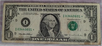 1995 $1 Dollar star note, SNI03440601* circulated - Image 1 of 2