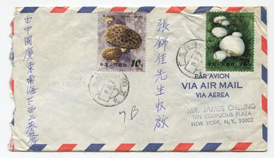 China 1982 Airmail Cover to USA w/ 10f & 70f Mushrooms Shiitake & Agaricus - Image 1 of 2
