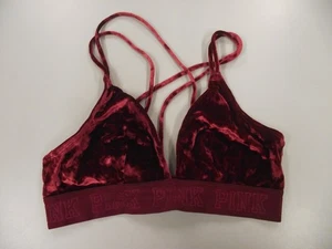 Pink/Victoria's Secret Bralette Burgunderrot Crushed Velvet Ungefüttert ~ Größe M - Bild 1 von 4