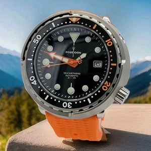 Poseidon 50mm Black Divers Watch 'Tuna' NH35 Seiko TMI Auto Movt 30atm Orange - Picture 1 of 19