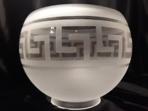 GREEK KEY PANEL SCENE GAS LAMP SHADE 4" fitter etched glass oil, ball 7 & 3/4" - Picture 1 of 4