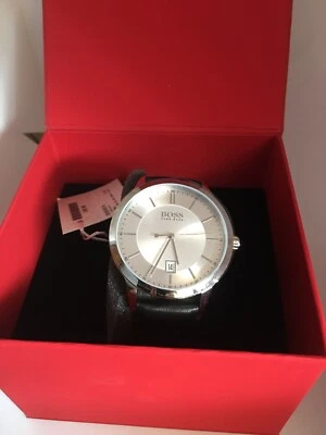 Reloj Hugo Boss OFFICER Hombre Cuero Negro Estuche Plateado 1513613 NUEVO Foto 1 de 4