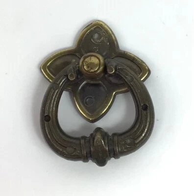 复古 MCM 落环拉柄敲门器风格背板深色老年黄铜 — 第 1/2 张图片