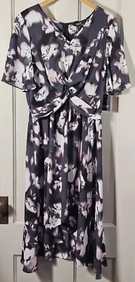 Vestido Simply Vera Wang para mujer talla L nuevo con etiquetas gris rosa floral imitación envoltura caprichoso gótico  Foto 1 de 4