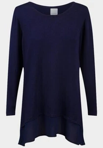 Zara Womens Knit Jumper Chiffon Hem Navy Blue Longline Various Sizes - Picture 1 of 4