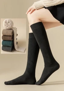 2 Pairs Winter Thermal Over The Knee High Women Plain Cotton Warm Trouser Socks - Picture 1 of 12