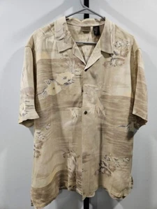 Axist Hawaiian Shirt Men's L Beige Silk Floral Print Camp Collar Short Sleeve - Picture 1 of 13