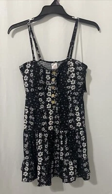 No Boundaries Juniors Tiered Spaghetti Strap Dress Black/White Floral XXL (19) - Image 1 of 4