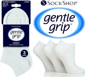 3 Pr Ladies Gentle Grip® Soft Top Non Elastic Diabetic WHITE Trainer Socks  4-8 - Picture 1 of 2