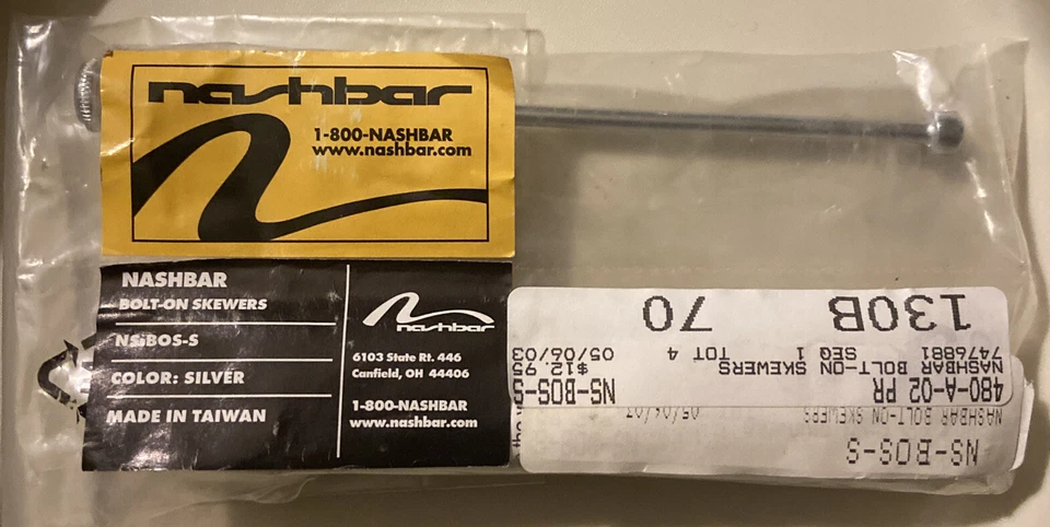 Vintage Nashbar Bolt-On Skewers (2) NS-BOS-S, Silver , Bicycle, Race, - Image 1 of 1