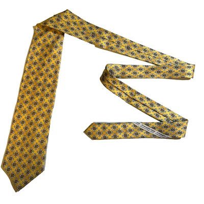 Gravata Ermenegildo Zegna masculina dourada floral 100% seda feita à mão na Itália - Imagem 1 de 4