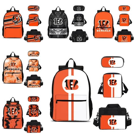 Cincinnati Bengals Kids 4PCS Backpack Set Lunch Box Crossbody Bag Pencil Case Cover
