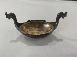 Vintage David Andersen 925er Sterlingsilber Wikingerschiff Salzkeller mit Glaseinsatz - Bild 1 von 8
