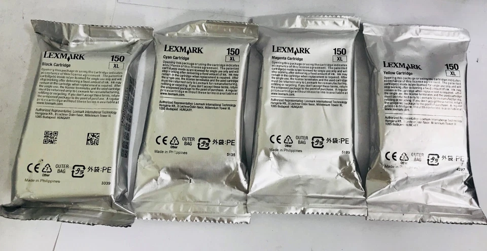 New Genuine Lexmark 150XL Black Cyan Magenta Yellow 4PK Ink Cartridges Bag - Image 1 of 2