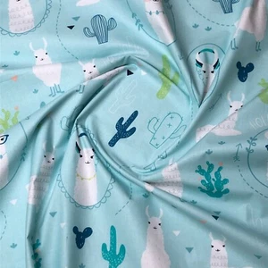 LAMA , CACTUS ON MINT 100% COTTON FABRIC per metre - Bild 1 von 2