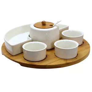 Elama 8 pc Appetizer Set w 4 Dishes Center Condiment Server Spoon & Bamboo Tray - Picture 1 of 1