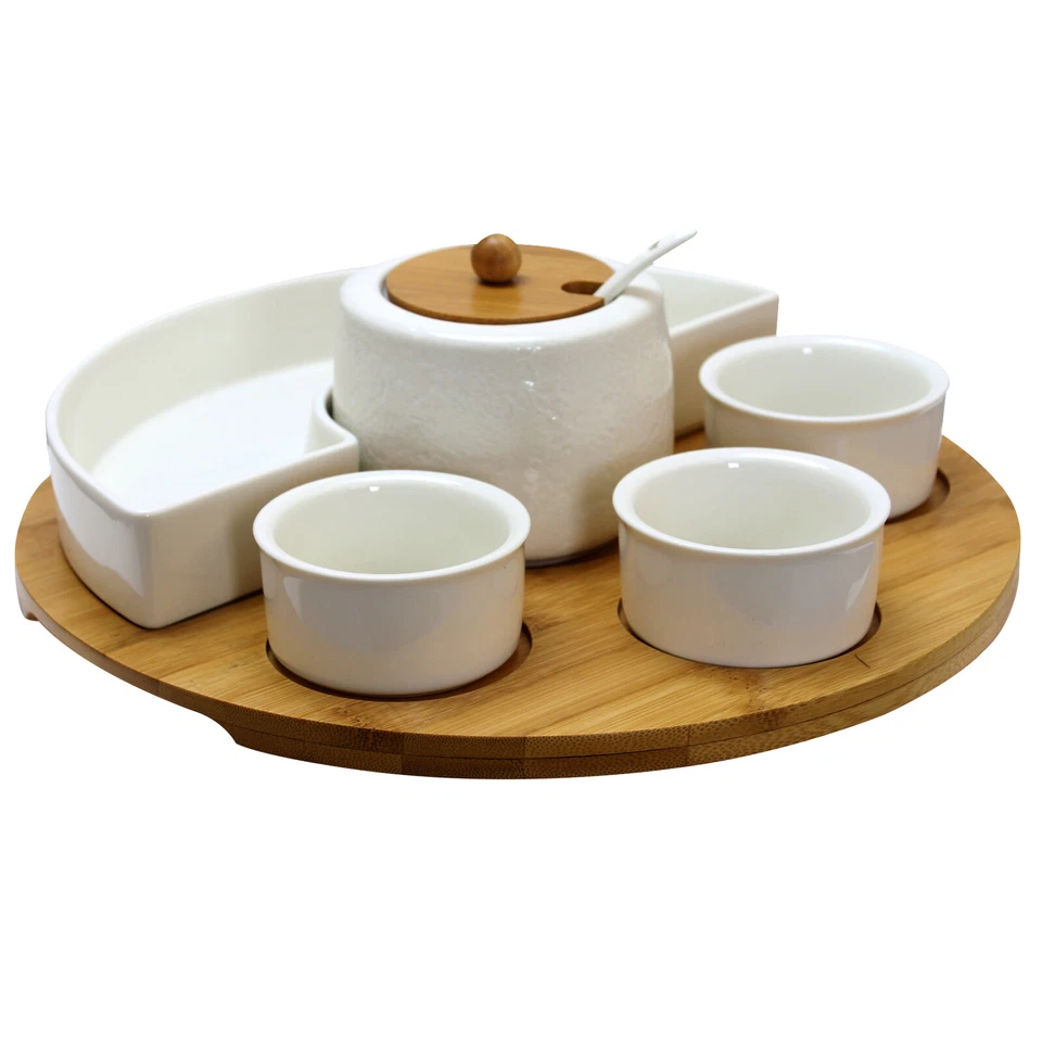 Elama 8 pc Appetizer Set w 4 Dishes Center Condiment Server Spoon & Bamboo Tray - Image 1 of 1
