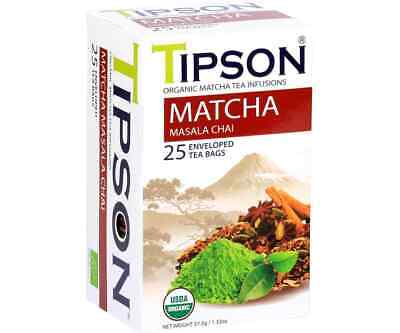 Tipson Organic Matcha Masala Chai 25 Enveloped Tea Bags Free Shipping World Wide • 16.39$