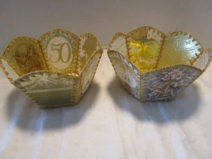 Vintage finished 14 Cards Folk Art Crocheted 2 Boxes baskets 50 Anniversary 8" W - Picture 1 of 8