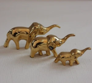 3Elefanten Figur Tier 185g Metall Goldemaille Skulptur Statue Setzkasten vintage - Picture 1 of 7