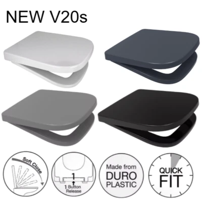 EUROSHOWERS AND RTS V20 Square Top Fix Slow Close Quick Release Toilet Seat