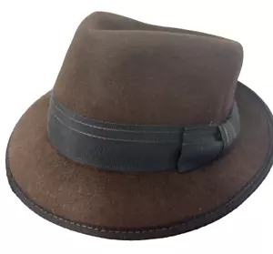 MAKINS 7 1/8 M SUPERIOR QUALITY FUR FELT FEDORA DOWN BRIM TRILBY BROWN 57cm - Picture 1 of 6