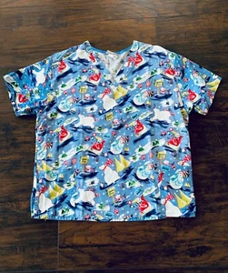 White Swan Christmas scrub top w/Polar bears & Snowmen Large - Picture 1 of 2