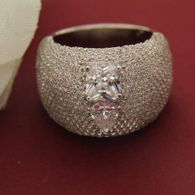 Большое коктейльное кольцо из серебра 925 пробы с фианитом огранки принцессы 9,50 карата размер 7,5 - Изображение 1 из 4