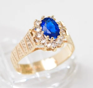 9ct 9K Yellow Gold Ring With Central Intense Blue Spinel (Lab Created) Size M1/2 - Picture 1 of 10