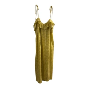 HM Maxi Dress Womens Med Green Geometric Sleeveless Sundress Ruffle Lightweight - Picture 1 of 8