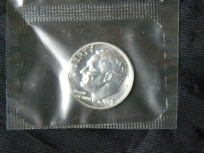 1963 Roosevelt Dime 90% Silver Gem Proof  In Original Proof Set Cellophane - Image 1 of 2