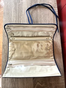 Avon Vintage roll up Makeup Bag Toiletry bag Suede Navy Blue - Picture 1 of 4