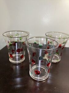 ACRYLIC JUICE GLASSES 4 1/2”. with green and red dots SET OF THREE