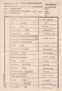 LAOS Geburtsurkunde 1945 Vietnamesin geboren in Xiengkhouang Indochina Vietnam - Bild 1 von 2