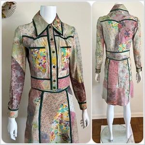 1960s Roberto Cavalli Floral Patchwork Suede Dagger Collar Western Suit 70s VTG - Picture 1 of 23