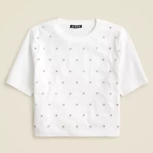 J Crew Relaxed lattice-embellished cropped T-shirt Women's Large White - Picture 1 of 9