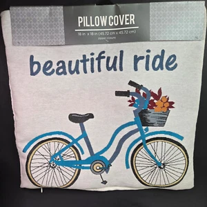 18x18" Throw PILLOW COVER Bicycle Decorative Flower Basket Zipper Closure - Picture 1 of 4