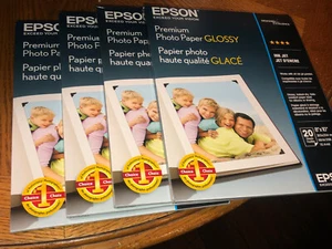 4 x Epson Premium Photo Paper Glossy 8"x10" Borderless 20 pcs Ea ( 80 Total ) - Picture 1 of 4