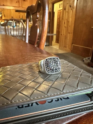 ANILLO FIRMADO David Yurman para hombre en plata de ley CON PAVÉ DE DIAMANTES NEGROS Foto 1 de 4