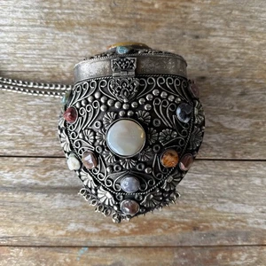 Vintage Ethno Sajai Geldbörse silberfarben Metall mit Natursteinen - Bild 1 von 4