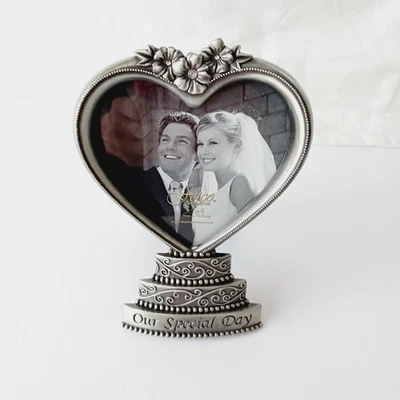 Fetco Wedding Pewter Photo Picture Frame Our Special Day Heart Cake - Image 1 of 4