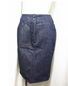 CHANEL Jeans Midi Rock Coco Mark Knöpfe Damen Blau Größe 36 99P 100% Baumwolle - Bild 1 von 14