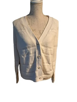 Women's White Knit 4 Button Front Cardigan Long Sleeved Size 14 Winter Clothing - Image 1 of 4
