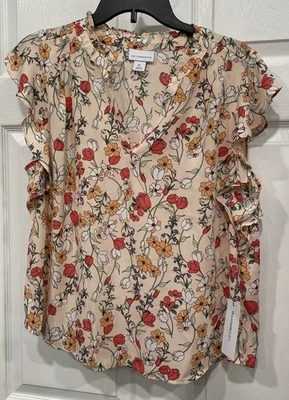 Ladies Large Petite Blouse -flutter Sleeves-pink Floral Liz Claiborne NWT - - Image 1 of 4