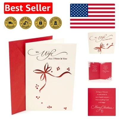 Tarjeta de Navidad de Lujo para Esposa - Diseño de Lámina Roja Adornada, 5.8" x 8.3" Foto 1 de 4