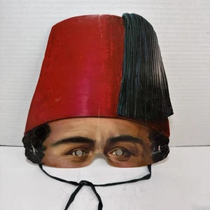 Vintage Victorian Paper Mask Repro H&P England Fez Hat Costume Halloween Decor - Picture 1 of 11
