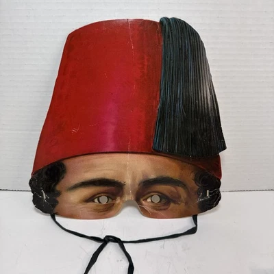 Vintage Victorian Paper Mask Repro H&P England Fez Hat Costume Halloween Decor - Image 1 of 4