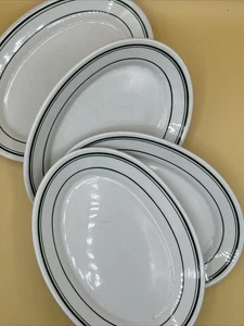Four Heavy Vintage 9.5” Oval Homer Laughlin Platters. Green Trim - Picture 1 of 3