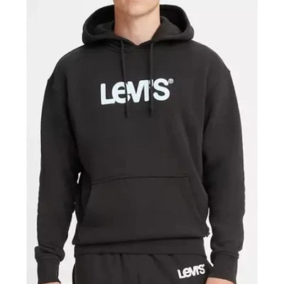Levi's Men's Medium Fleece Graphic Logo Hoodie Relaxed Fit Solid Black  - Image 1 of 4