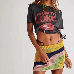 Free People Mila Crochet Mini Skirt Size L Forsythia Combo Cotton Boho NWT $108 - Picture 1 of 9